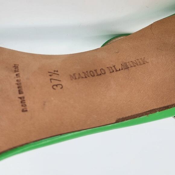 Manolo Blahnik Green Patent Leather Ankle Strap Sandals 37.5 (US 7–7.5) - Picture 15 of 16